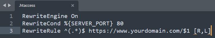 how to redirect from http protocol request to https using .htaccess